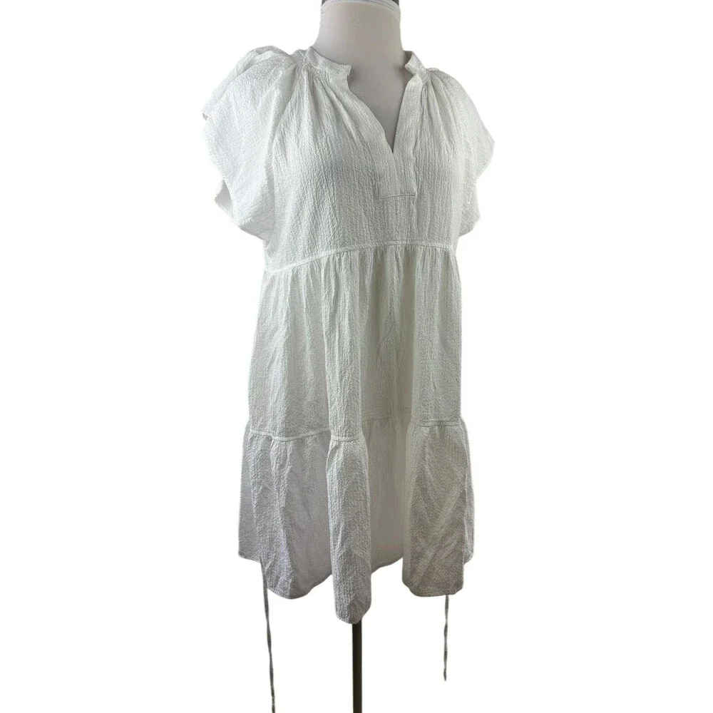 Calvin Klein A-Line Textured Tie Waist Mini Dress White Sheer Gauze Plus Size 16 - Picture 3 of 11